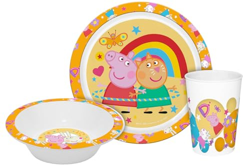 Kindergeschirr Peppa Pig 3teilig PP, Geschirrset, Teller, Schale, Becher, Kunststoff, unzerbrechlich, 3-teilig, Peppa Wutz, Peppa Pig, GEDA, GEDA LABELS, BPA frei, Geschirr, Bunt