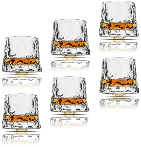 Lempefe Set di 6 bicchieri da whisky, girevoli a decompressione Old Fashioned Whisky Glasses-Bar Whisky Glasses, stile Glassware for Borbon, bicchieri per scotch, bicchieri da rum, 160 ml