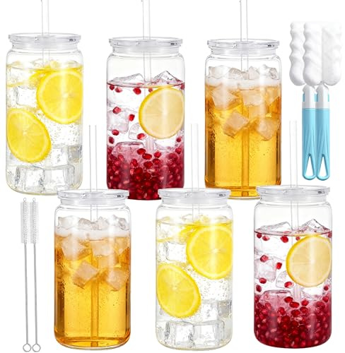 CuppaLifes 500ml Plastic Mason Jars with Lids and Straws, Leak-Proof Reusable Tumblers for Iced Coffee, Cocktails, Smoothies, Juice, Beer, Cold Drinks, 6 Pack (6, Transparent)