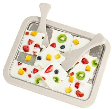 Fockety Macchina per Gelato Arrotolato, Piastra di Congelamento Istantaneo in Acciaio Inossidabile con 2 Raschietti, Macchina per Gelato Arrotolato per Preparare Porzioni Morbide