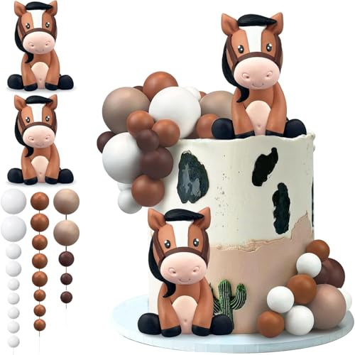27Pcs Brown Pony Cake Decorations, Pony Figurines, Baby Party Supplies, Birthday Cake Decorations for Boys & Girls, Party Gifts, Animal Theme, Weekend Parties