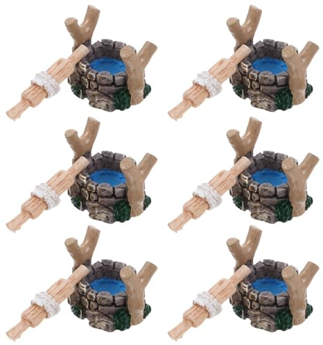 HOMSFOU Accessoires de Puits d'eau Miniature en Résine, Lot de 6 Pièces, Décor pour Jardin Extérieur, Modèles Anciens pour Micro-Paysage et Décoration de Scène
