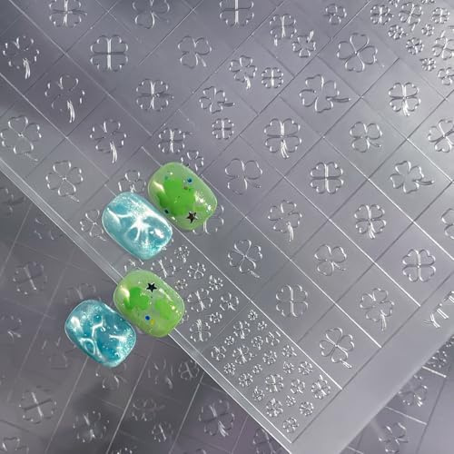 1Pcs Irish Lucky Shamrock Nail Stencils for Nail Art 3D Self Adhesive St Patrick’s Day Nail Art Stencils Hollow Four Leaf Clover Design Cute Nail Decals Spring Nail Stickers for DIY Manicure Supplies