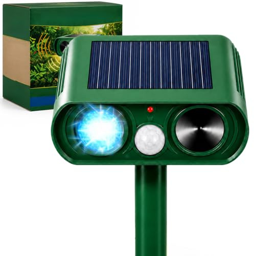 Katzenschreck Solar Maulwurf Vertreiber, Ultraschall Wühlmausschreck & Mäuseschreck für Garten, Wasserdichter Maulwurfschreck mit LED Blitzlicht, Maulwurf Vertreiber Testsieger.(Enhanced)