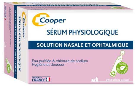 COOPER - Siero fisiologico - Lavaggio naso e occhi - Igiene quotidiana - Per tutta la famiglia - Made in France - Confezione da 30 monodose, bianco, 5 ml (confezione da 1)