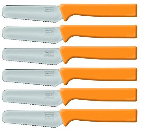 Home Xpert 6 Stück Frühstücksmesser Knife, Brötchenmesser, Tafelmesser, Brotzeitmesser, Wellenschliff, Soft-Griff in orange