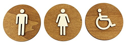 Enseigne Marron Couleur Noyer bois Toilette WC Toilettes Plaque de Porte Homme et Femme, Bois, Damen+Herren+Behinderten, Ø 18cm