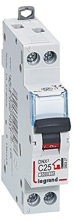 LEGRAND - Disjoncteur Phase + Neutre 230V DNX³ - Pouvoir de Coupure 3000A - 25A Courbe C - Bornes à Vis - 1 Module - Fabriqué En France