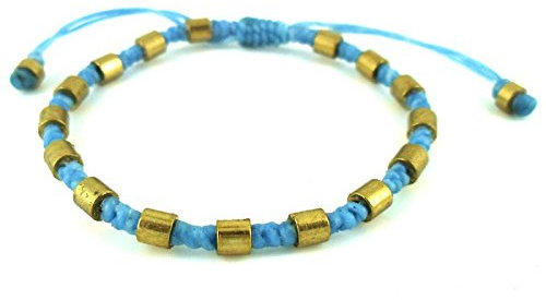 CHICNET Designer Armbänder hellblau rund Messing Beads Brass Armband Baumwolle gewachst Unisex