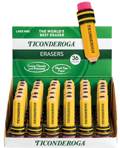 TICONDEROGA Erasers, Pencil Shaped, Yellow, 36-Pack (38936)