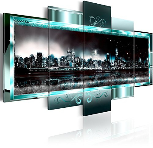 B&D XXL - Leinwandbild Stadt Abstrakt Ornament, 200x100 cm, 5-teilig | Hochwertige Leinwand, sofort aufhängbar, ideal fürs Wohn- oder Schlafzimmer, wasserfest und lichtecht, langlebig, stilvoll