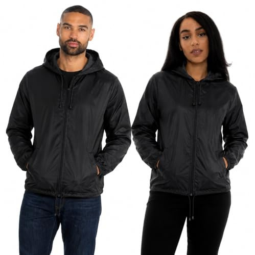 Style It Up Unisex Mens Ladies Water Resistant Plain Raincoat Kagools Jacket Hooded Cagoule (Black, M)