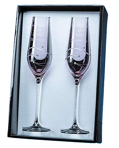 A1 PERSONALISED GIFTS Engraved Pink Champagne Flutes with Swarovski Crystals