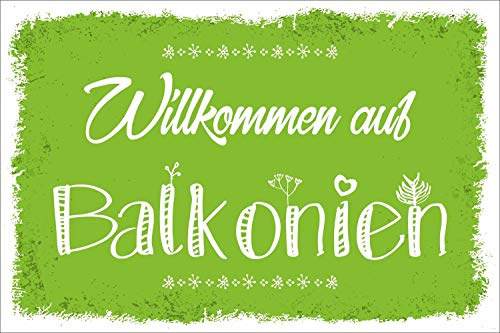 Schild Vintage Shabby Holzschild Türschild Willkommen auf Balkonien Geschenk