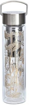 Eigenart FLOWTEA Tropic Summer doppelwandige Trinkflasche aus Borosilikatglas mit Edelstahldeckel, Neoprenhülle und Sieb, BPA frei, 400ml, 50021