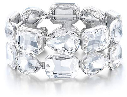 EVER FAITH Armkette Strass Kristall Hochzeit 2 Schicht Wide Stretch-Armband für Damen Klar Silber-Ton