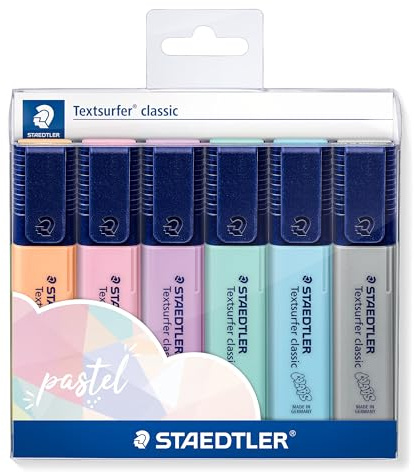 STAEDTLER Textmarker Textsurfer classic, mit großem Tintenspeicher für extra lange Markierleistung, , Etui mit 6 Pastell-Farben, 364 CWP6PA