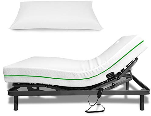 Duérmete Online - ledad elektrisk säng 5 platt förstärkt +Ergonomik Visco Memory Foam Madrass +Silkeslen Touch Kudde, grafit Grå, 90x190