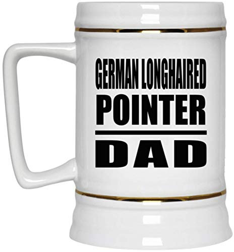 Designsify Gifts, German Longhaired Pointer Dad, 22oz Beer Stein Ceramic Tankard Mug with Handle for Freezer - for Birthday Anniversary Christmas Mothers Day Fathers Day Party, to Men Women Him Her