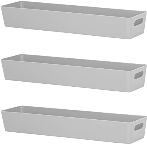 3x Ordnungsboxen 6cm hoch GRAU 40x10x6cm 2L Schublade Kunststoff Bad Korb