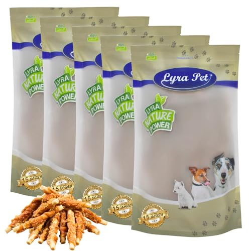 Lyra Pet® 5 kg Kaustangen mit Hühnerbrust - Kausnack für Hunde | Leckerli für Hunde - Kauartikel aus Rinderhaut mit Huhn - Proteinreiche Belohnung - Gut bekömmliches, fettarmes Hundefutter