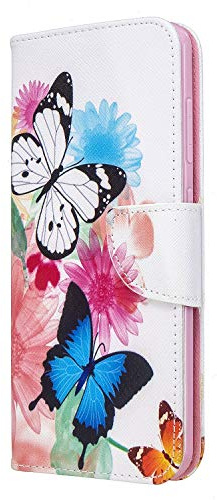 iPhone 13 Pro Max Case Leather Flip Shockproof, Phone Case for iPhone 13 Pro Max with Magnetic Stand Card Holder Money Pouch Folio Silicone Bumper Protective Cover, Butterfly Flower