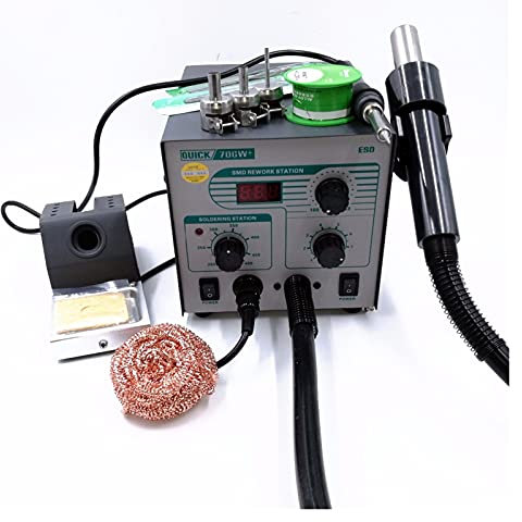 706W+ Digital Display Hot Air Gun Soldering Iron Anti- Static Temperature Lead- Free Rework Station 2 in 1 with 3 Nozzles