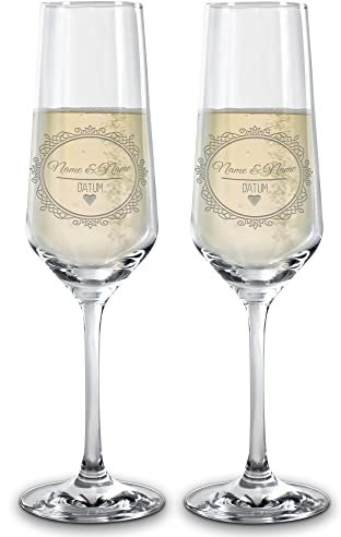 PR Print Royal Sektglas mit Gravur 2er-Set - mit Name & Datum selbst gestalten - Personalisiertes Geschenk, Geburtstag, Weihnachten, Valentinstag, Jahrestag, Hochzeit I Lasergravur, 200 ml - Ornament