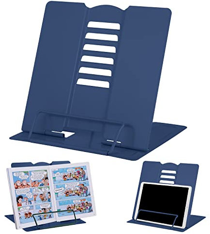 MSDADA Leseständer Buchstützen aus Metall (20 x 15 x 18,5 cm) 6 Stufen Verstellbar, Rutschfest, Buchständer für Schule, Küche und Büro, Buchhalter für Kinder(Saphirblau)