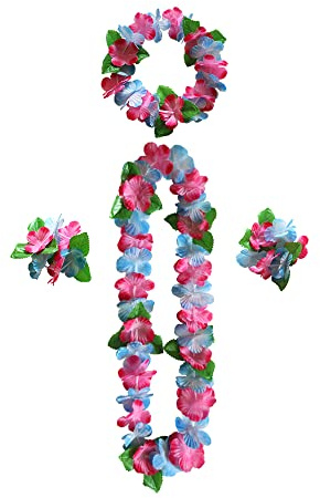 duoyif Hawaiiketten Hawaii Blumen Kette Blumenketten Hawaiian Kette Haarband Armbänder Grasrock Party Kostüm Zubehör Blumenkette Für Cheerleading Geburtstags Karnevals Strandpartys (B)