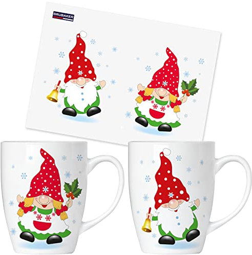 BRUBAKER Kaffeetassen Fröhliche Weihnachtszwerge mit Grußkarte - Weihnachten Kaffeebecher Weihnachtswichtel - 300 ml Wichtel Tassen Geschenkset - Zwergen Weihnachtstasse in Geschenkbox