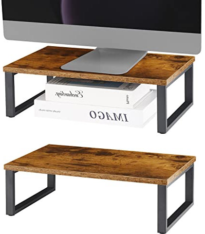 NORCEESAN Monitor Stand Riser 2 Pack Laptop Stand Riser Holder Wood Computer Stands Vintage Tabletop Storage Organizer Shelf for Notebook PC Printer Lift Stands TV Risers Wooden Desk Organizers Brown