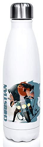 GRAZDesign Coole Thermosflasche 500ml mit Namen personalisiert aus Edelstahl, Trinkflasche für Männer, Papa, Opa, Erzieher, Lehrer Motiv Mann mit Motorrad