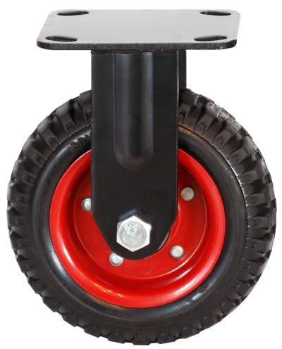 POWERTEC 6 Inch Caster Wheels, Heavy Duty Fixed Plate Casters with Rubber Knobby Tread for Workbench, Dolly, Cart, Trolley, Wagon and Chicken Coop, Large Rubber Castor Wheels, 1PK (17052V)