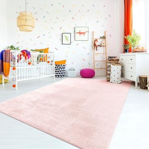 TT Home Alfombra Habitación Infantil De Juego Bebe Lavable Moderna Color Monocromo, Color:Rosa, Tamaño:80x150 cm