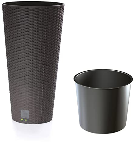 botle Vaso per fiori dal design sottile, modello Rato, autoportante, 8 l, Umbra marrone scuro, 38 cm di altezza, effetto rattan, in plastica, con inserto