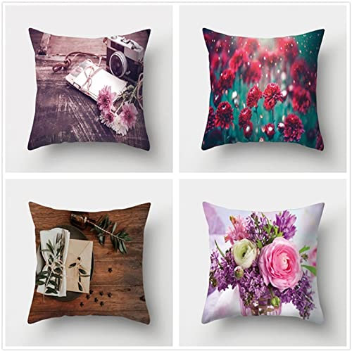 Tinnoon Kissenbezug 30x30cm 4er SetBoho Wohnzimmer Outdoor Deko, Schlafzimmer Zimmer Dekor Kissenhülle Kissenbezüge mit Verstecktem Reißverschluss, Couchkissen, Sofakissen Weinachten Pfingstrose