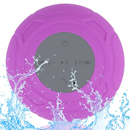 LUKADER Waterproof Bluetooth Shower Speaker Portable Wireless Water-Resistant Speaker Suction Cup,Built-in Mic Gifts for Kids Speakerphone Bathroom Kitchen - Purple