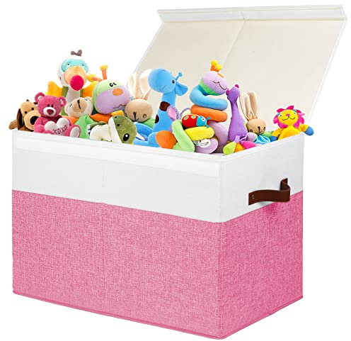 Large Toy Storage Box with Lid, Toy Chest Bin Boxes Basket with Dividers