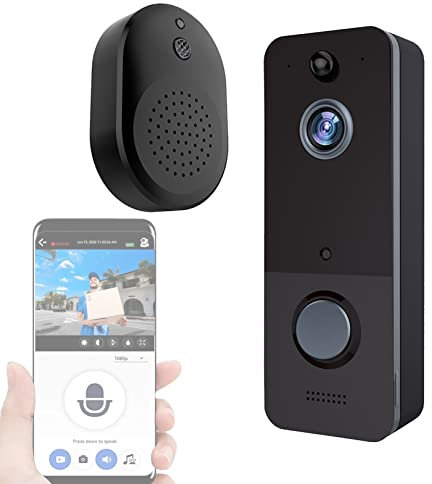 IINCOOY Two-Way Talk Smart Doorbell Wireless Remote Video Doorbell Intelligent Visual Doorbell Home Intercom HD Night Vision 1080P HD WiFi Security Door Doorbell