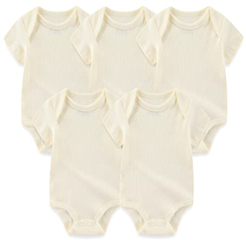 MAMIMAKA Kortärmad body för nyfödda, baby, växa bomullsväst, 5-pack, 0-12 månader, Bodysuit-9, 0-3 Months