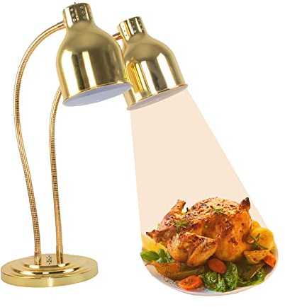 Lámpara de calor alimentos doble cabezal comercial, lámparas calor alimentos eléctricas 500W, lámpara de calentamiento alimentos con cabezal ajustable 360 °, para cocina de buffet de restaurante