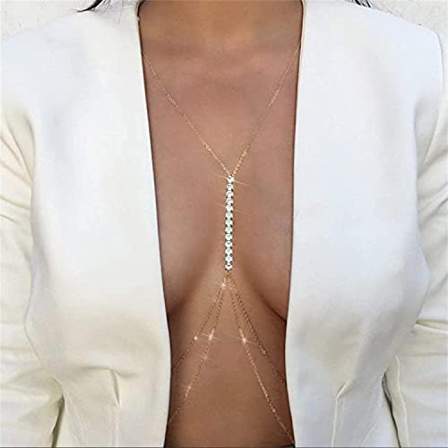 RWRAPS Sexy Körperkette für Damen, Brustkette, Diamanten, Strand-BH-Kette, Kristall-Bikini-Dessous-Dekoration (Silber)