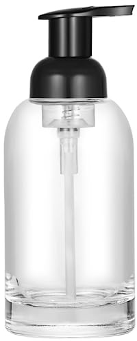CHBKT Thick Clear Glass Jar Soap Dispenser with Foaming Pump, 13 Ounce Clear Round Bottles Dispenser with Foaming Pump (Black)