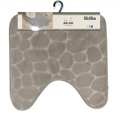 LiKeKa® WC-Vorleger mit Ausschnitt, Weicher Badezimmerteppich rutschfest& Maschinenwaschbar, Badteppich mit Memory Foam&Mikrofaser aus Polyester, Badvorleger 50x50 cm für die Toilette (Clear Grey)