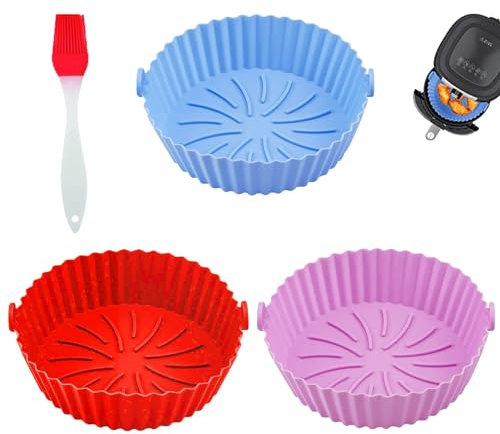 JLTXKST 3 Pezzi Accessori per Friggitrice ad Aria in Silicone,Teglia in Silicone per Friggitrice ad Aria, Riutilizzabile Cestino per Friggitrice ad Aria in Silicone,per Airfryer, Microonde, Forno.