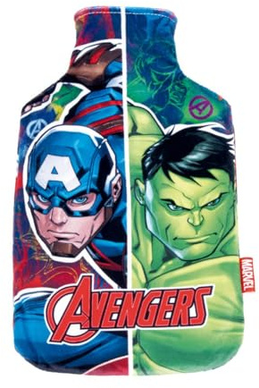 Marvel Avengers Bolsa de Agua Caliente, Botella de Agua Caliente, Funda de Felpa Tacto Suave Terciopelo, Terapia De Calor Y Frío, Capacidad 1,5L