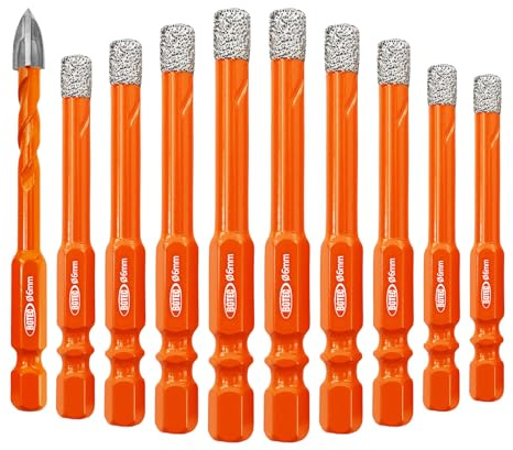 BGTEC Broca de diamante - 10 Piezas Brocas Porcelanico 6MM*9 & 1 Pieza broca de metal duro de 6MM Mango Hexagonal para Cerámica Porcelánico Mármol Granito