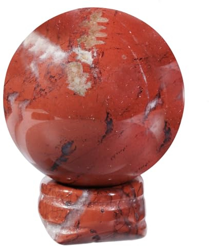 Mookaitedecor - Bola de cristal decorativa natural (aproximadamente 40 mm) con soporte, figura de esfera de piedra pulida Reiki para colección de exhibición de decoración del hogar, jaspe rojo