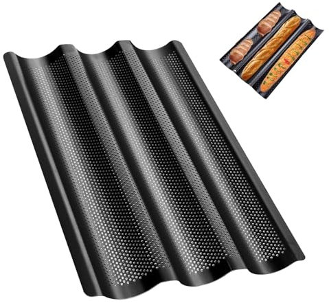 YINGLUOEU Teglia per Baguette Stampo da Pane Francese Perforati Teglia da Forno Baguette Antiaderente per Cottura Pane Francese Familiare Panetteria, CN-031803